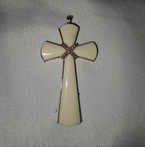 Vtg. Christian Gold Tone And Cream Cross Pendant